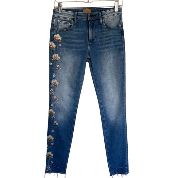 DRIFTWOOD Jackie Skinny Classic Fit Denim Embroidered Blue Floral Jeans Size 26 - Picture 1 of 12